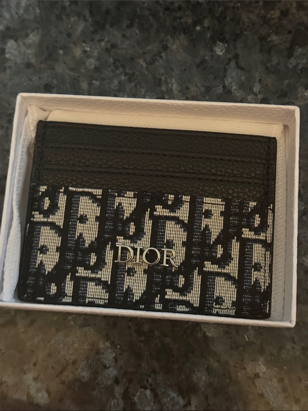 Dior Black and White Oblique Canvas Credit Card Case
